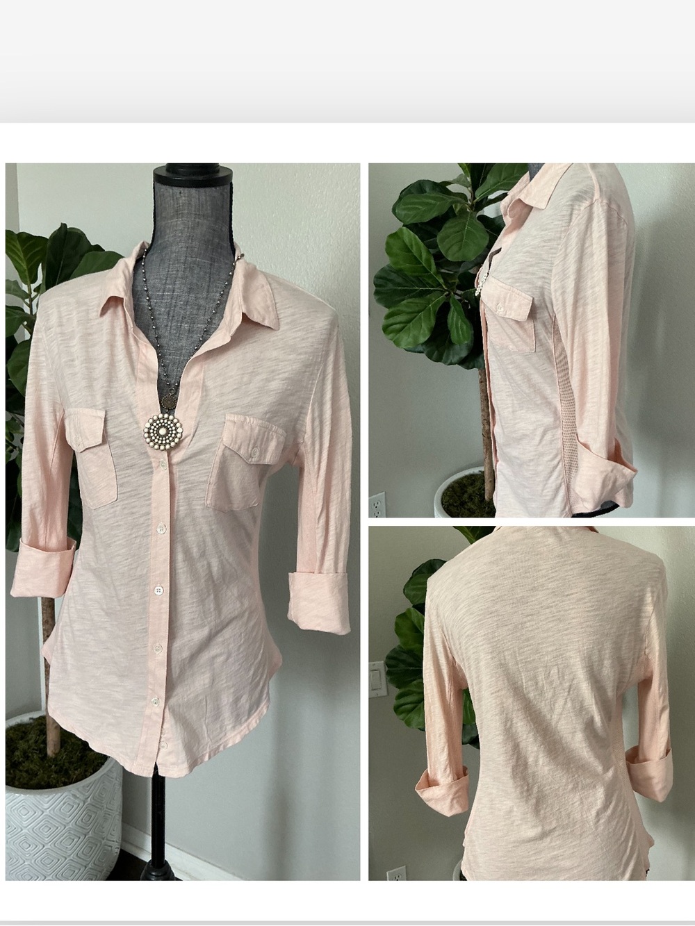 James Perse Slub Contrast Panel Buttondown Shirt.  NWT.